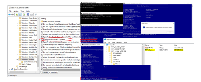 windows 2016에서의 windows update 수동 전환 이미지